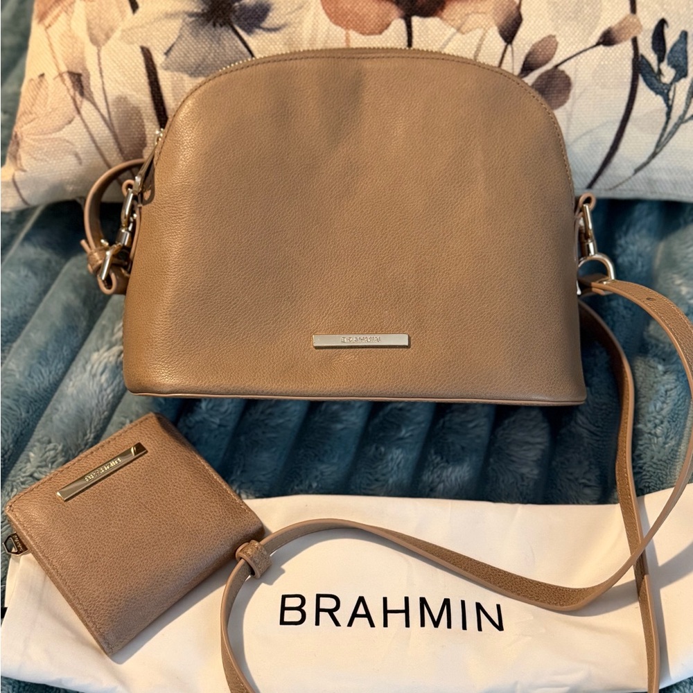 Brahmin Taupe Crossbody Smooth Leather with Matching Wallet